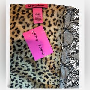 NWT Betsey Johnson Leopard Print Scarf with Lace Trim